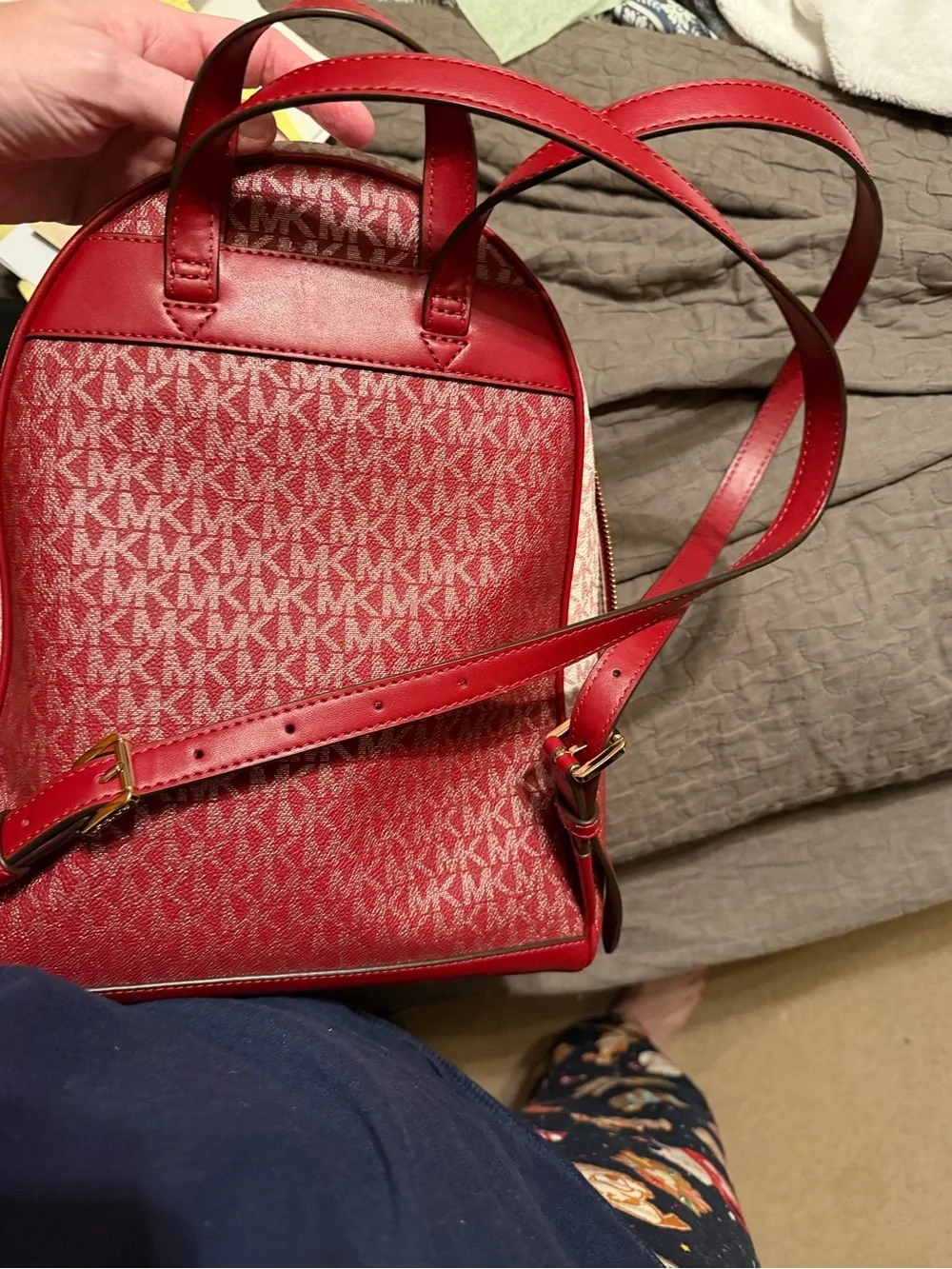 Michael Kors Red MK Signature Dome Backpack with Gold Hardware